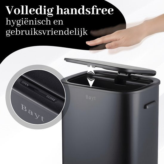 Bayt Prullenbak op pootjes - Prullenbak 60 Liter vuilniszakken - Prullenbak met Sensor - Vuilnisbak - Afvalbak - RVS - Zwart - 53L
