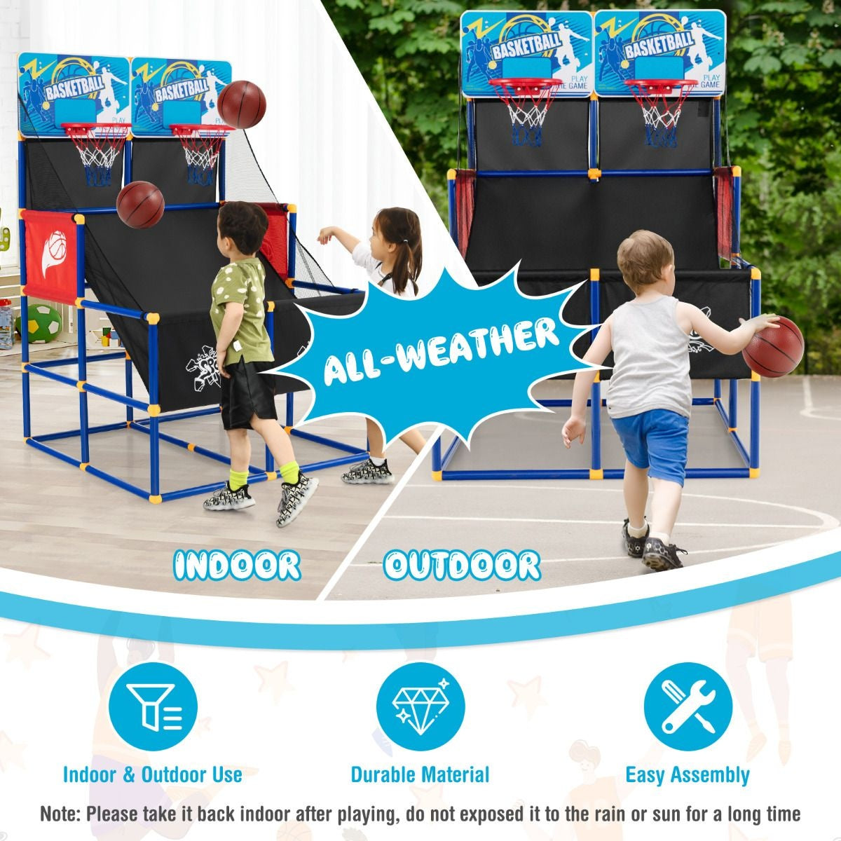 Coast Basketbalspel Arcade - Met 2 Ringen - 4 Basketballen - 90 x 90 x 140cm - Zwart/Blauw/Rood