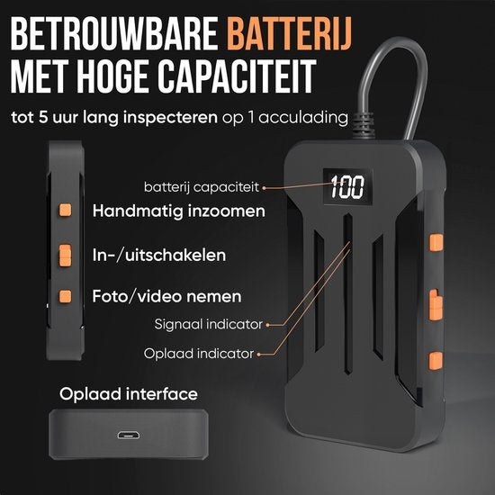 Strex Inspectiecamera 5M - Android/IOS - IP68 Waterdicht - 1080P HD - LED Verlichting - Endoscoop - Inspectie Camera - Inspecteren Met Telefoon