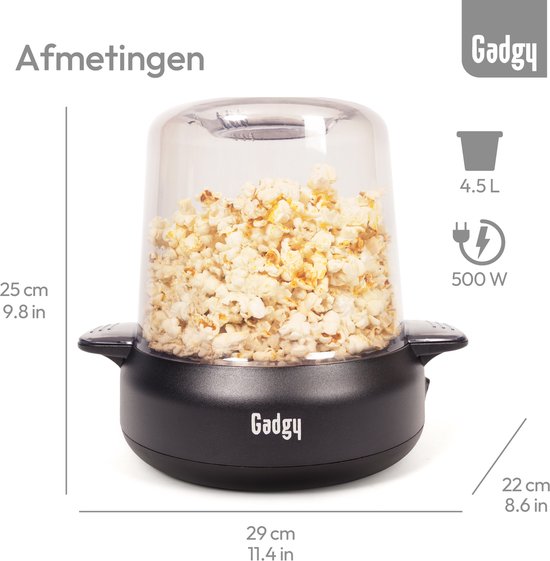 Gadgy Premium Popcornmachine – Popcornmaker - Vers & Huisgemaakt Popcorn in 4–5 Minuten - 500W - Zwart