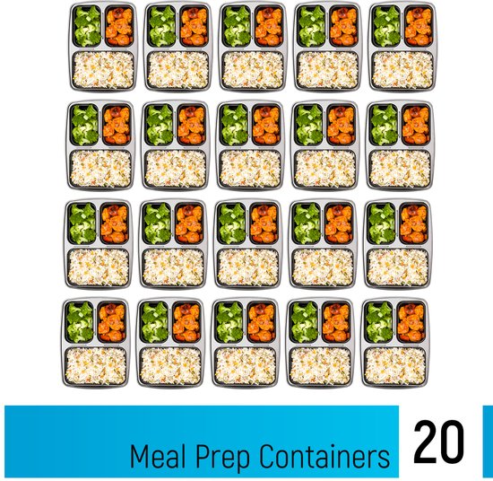 Fitcrafters Meal Prep Bakjes - Vershoudbakjes - Diepvriesbakjes - 20 Stuks - 3 Compartimenten - 1L - BPA vrij