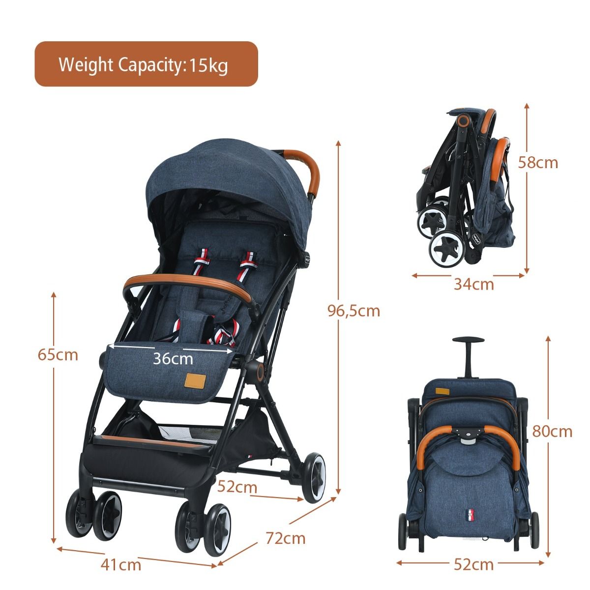 Coast Opvouwbare Kinderwagen - verstelbare rugleuning en voetensteun - schokabsorberende wielen - blauw