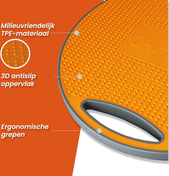 DH FitLife Balansbord, balansbord met handgrepen, extra groot Ø 42 cm, max. 200 kg, evenwichtstrainer, fitness balansboard volwassenen en kinderen, incl. handleiding (mogelijk niet beschikbaar in het