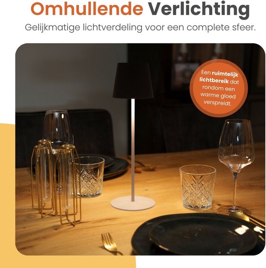 Goliving Chroma Tafellamp Oplaadbaar – Draadloos en Dimbaar – Touch Lamp – Nachtlamp Slaapkamer & Woonkamer – RGBW – 37,5 cm – Wit