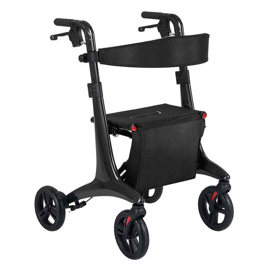 Coast Opvouwbare Rollator zwart – Ultralichte Carbon Loophulp met Zitje – 78 x 62 x 86-99 cm