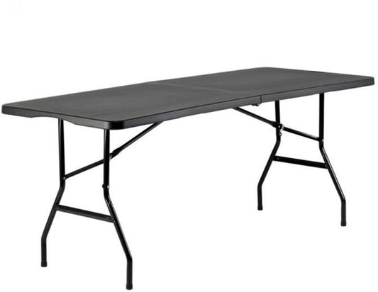 BRASQ Inklapbare Vouwtafel Zwart - 180x70x74cm- Campingtafel - Klaptafel - Weerbestendig - Tafel met draaghandvat