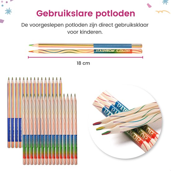 Partizzle 30x Regenboog Kleurpotloden Set - Potlood Uitdeelcadeautjes - Grabbelton Knutselen Traktatie Cadeautjes - Creatief Leren Tekenen & Kleuren - Voor Kinderen en Peuters / Volwassenen