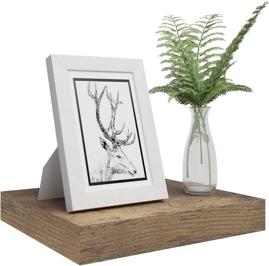 WOLTU Wandplank Vintage Bruin – 25 x 23 x 3,8 cm – Zwevende Houten Plank voor Boeken en Decoratie
