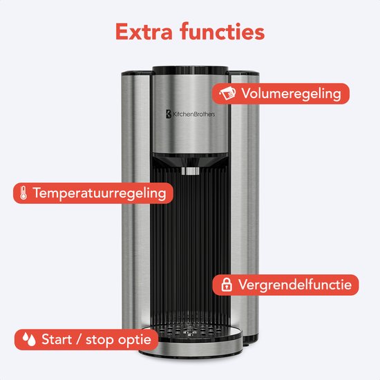 KitchenBrothers Heetwaterdispenser - 40-100°C - 150/250/300 ml - 2.5L - Zwart