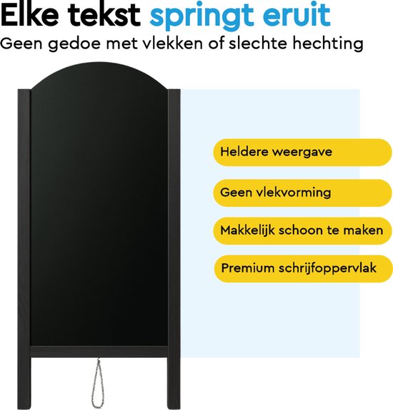 BRASQ Krijtstoepbord Elegance Zwart - 70x130 CM - Krijtbord - Reclamebord - Stoepbord - Dubbelzijdig - voor Binnen en Buiten - Horeca