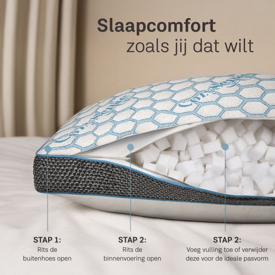 CozySense® PolarGel Hoofdkussen - Kussen tegen Nekklachten - Slaapkussen - Pillow - Coolgel Pad - Vulbaar Traagschuim - Zijslaper, Rug-, & Buikslaper