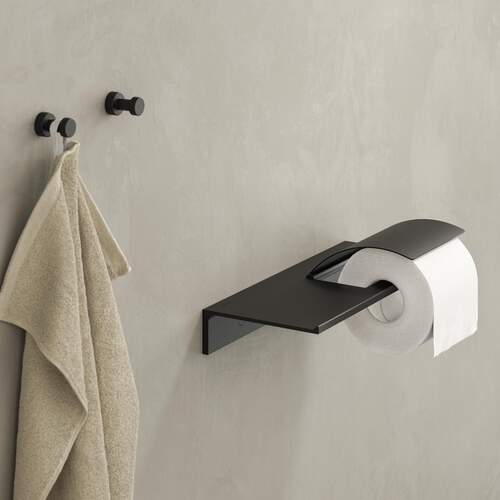 Geesa Leev Planchet met Toiletrolhouder en Klep - 28 cm - Zwart - Aluminium