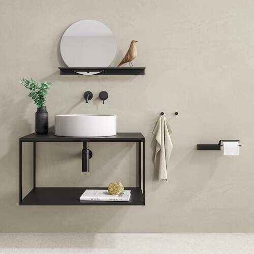 Geesa Leev Planchet met Toiletrolhouder en Klep - 28 cm - Zwart - Aluminium