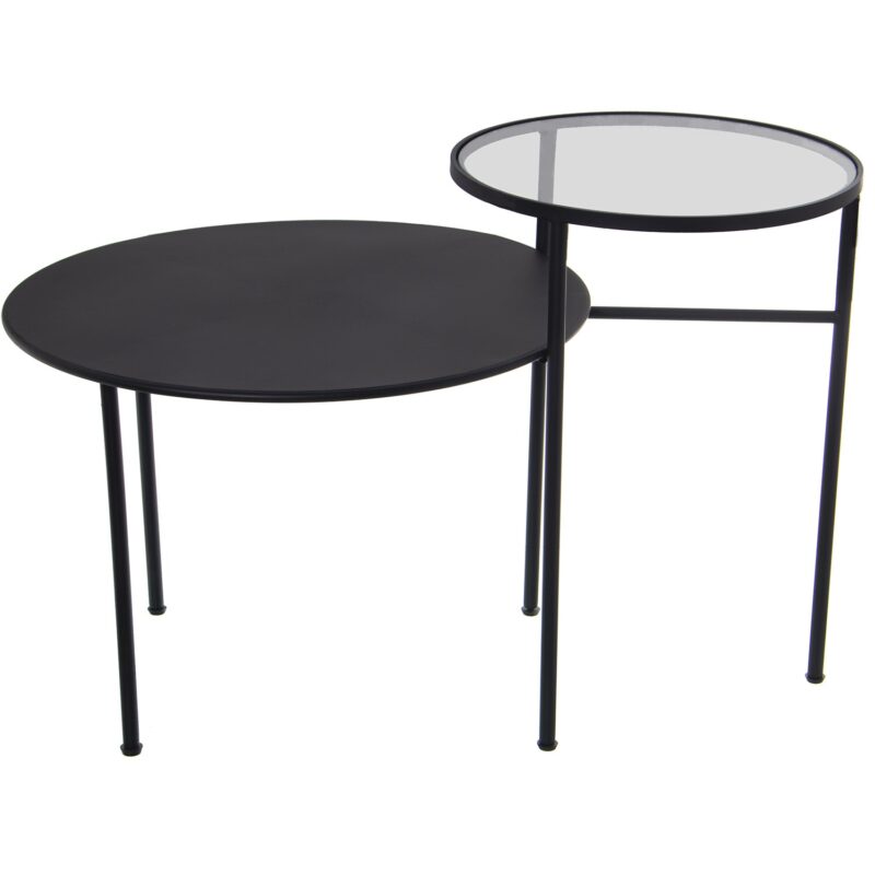 MAYU Dubbele Bijzettafel - Zwart Metaal en Glas - 72 x 46 x 66 cm
