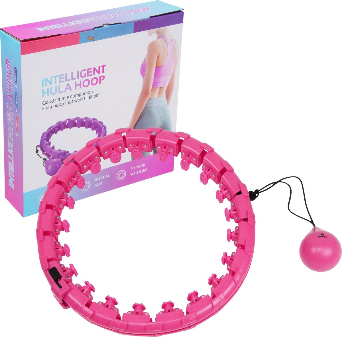 Niceey Fitness Hoelahoep Volwassenen – 24 Schakels - Sport Hula Hoop met Gewicht – Hoepel - Verstelbaar tot 150cm Omtrek – Thuis Sporten – Roze
