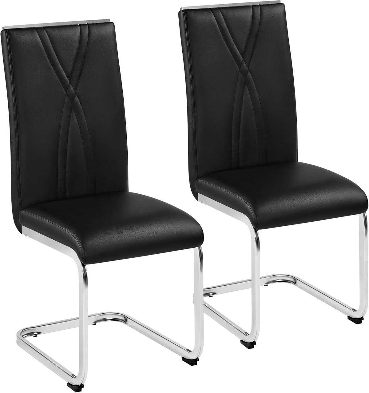 Yaheetech Eetkamerstoelen Set van 2 Kunstleer Zwart/Wit 60 × 60 × 100,5 cm