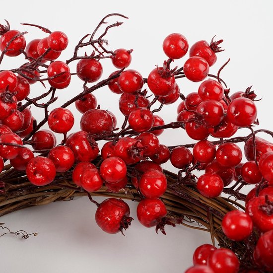 Mica Decorations Kerstversiering met Rode Besjes - Kerstkrans voor de Kerstsfeer in Huis - Ø50 cm van Foam Materiaal - Deurkrans voor Binnenshuis in de Kerstperiode - Rood
