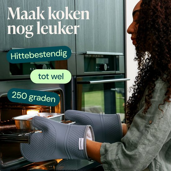 Castagnola Ovenwanten - Hittebestendige Overhandschoenen - Siliconen Ovenwanten - Hittebestendig tot 250°C - EN407 Gecertificeerd - Katoen - Grijs