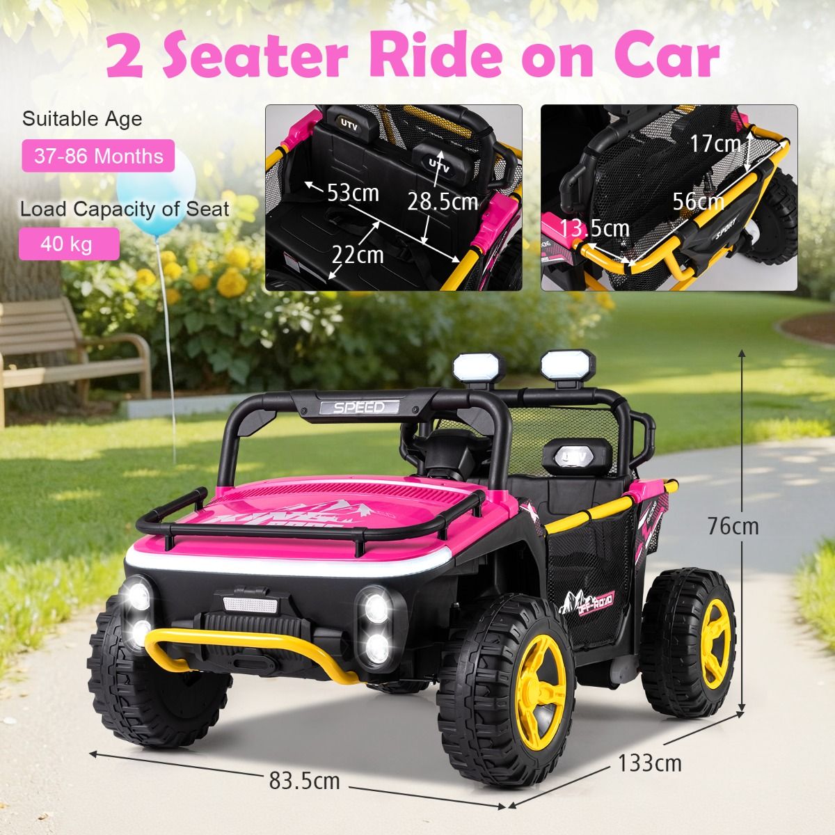 Coast Kinderauto met afstandsbediening - 2 zitplaatsen - muziek en LED-verlichting - zwart