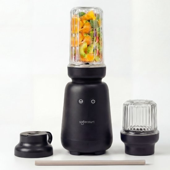 Safecourt Kitchen PureBlend - 1000W Smoothie maker - BPA vrij - inclusief to-go drinkdeksel + rietje- Premium Tritan blendbekers -Zwart