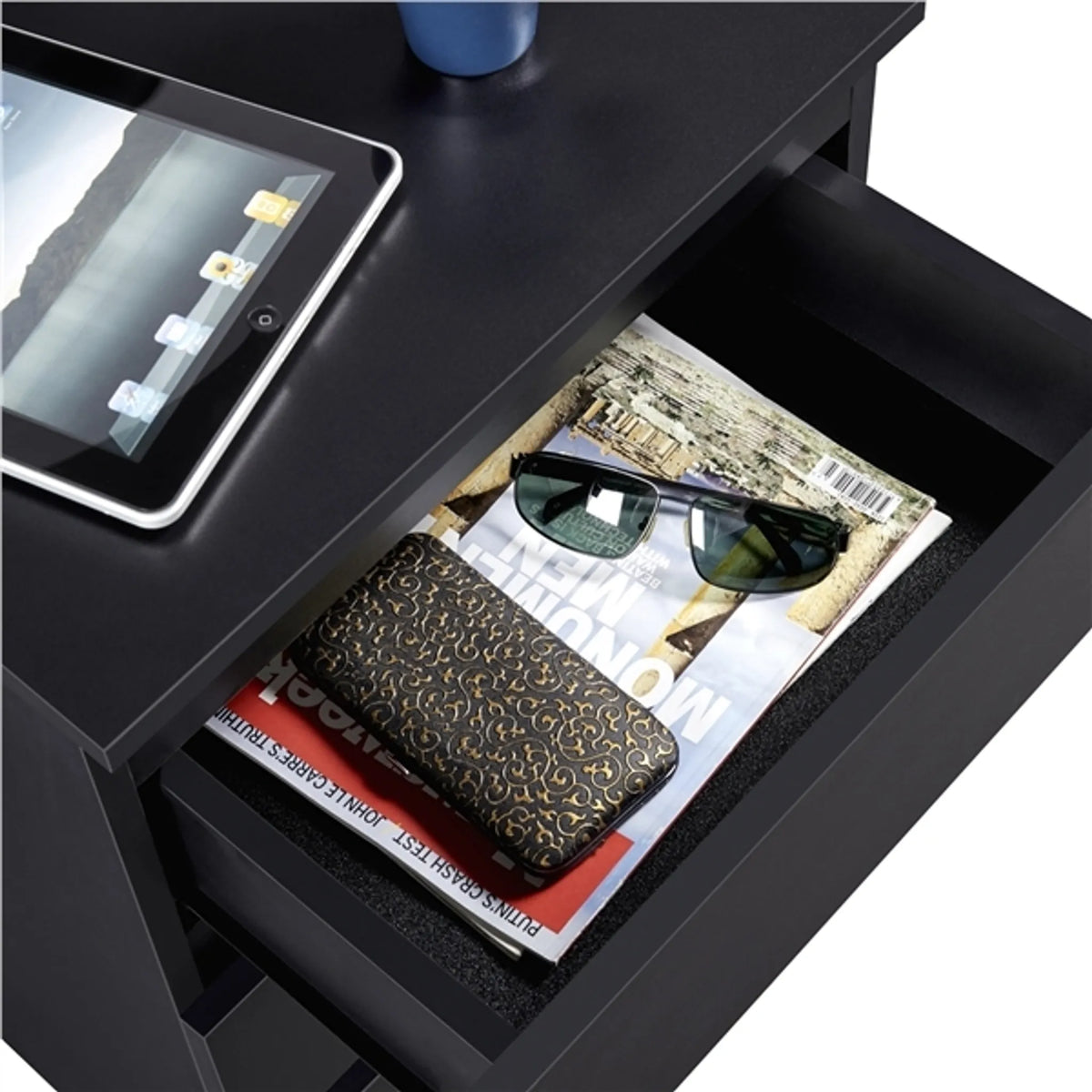 Yaheetech Stijlvol Nachtkastje met 3 Schuifladen 45,5x35,5x60,5 cm – Strak Zwart – MDF