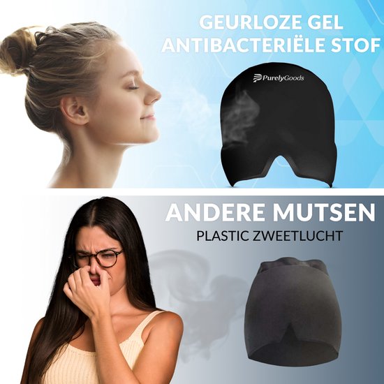 PurelyGoods® Migraine Masker 600gr. - Migraine Muts - Hot/Coldpack - Icepack - Warmte en Koude Therapie - Incl. Freezer Bag - Zwart