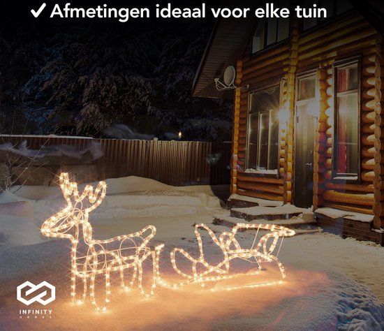Infinity Goods Rendier Met Slee - Kerstverlichting - Buiten Binnen- LED Figuur - Kerstversiering - 3D Lichtslang - Kerst - Warm Wit
