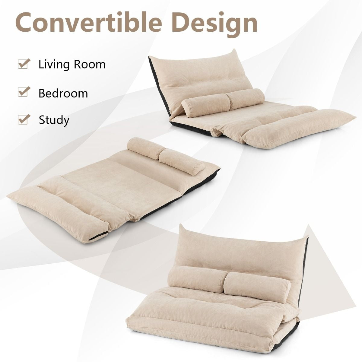Coast Slaapbank – Inklapbaar & Verstelbare Rugleuning – 180 x 110 x 18 cm – Beige