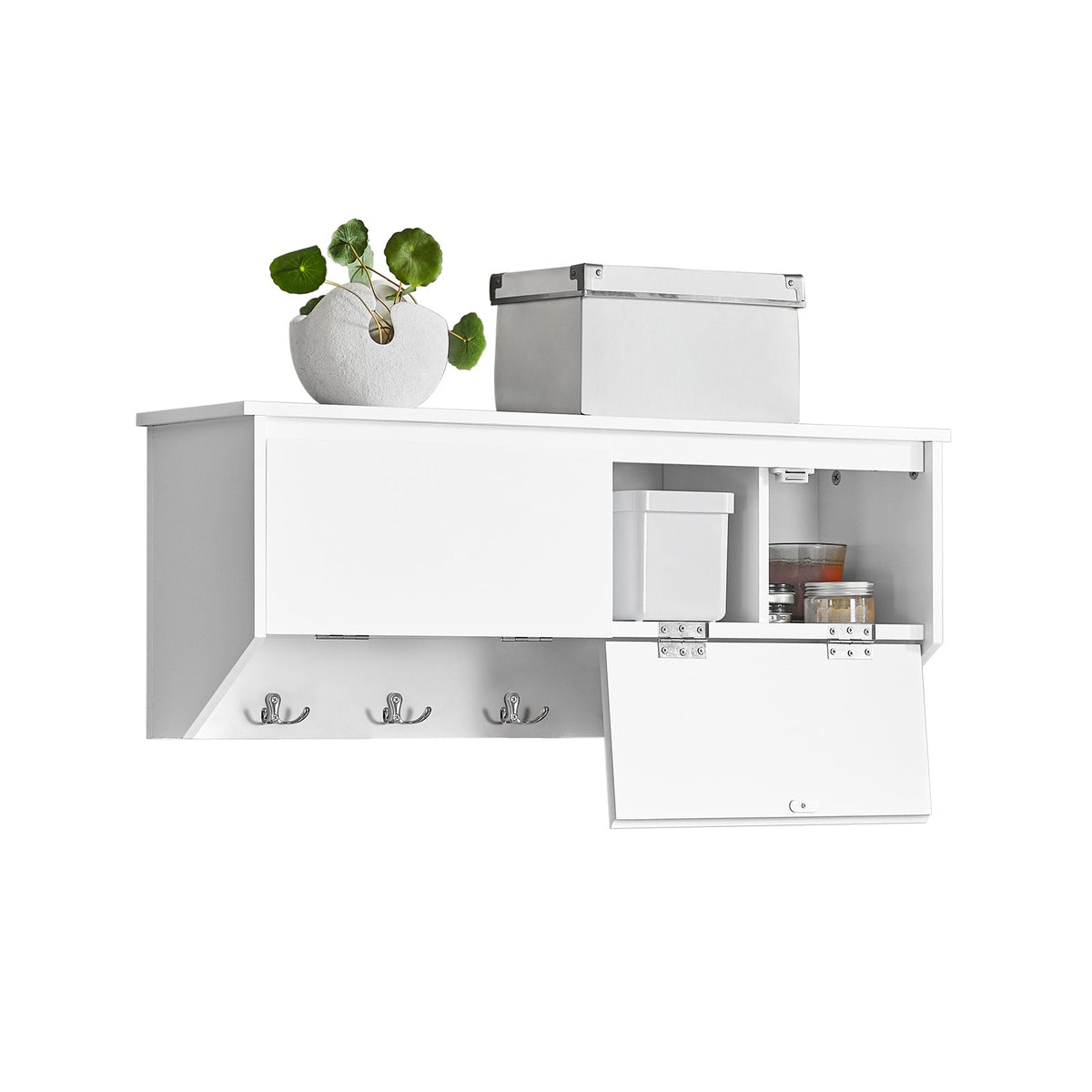 SoBuy Wandkapstok met 2 deuren en 5 dubbele haken - 78x20x30 cm - Max. 25KG - Wit