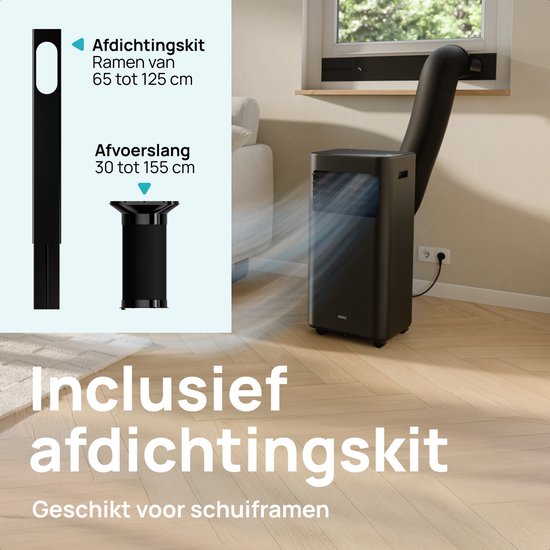MOA Mobiele Airco - 9.000 BTU - 3-in-1 - Met Afstandbediening - Tot 30m² - Airconditioner met Ontvochtigingsfunctie - Raamafdichtingskit - Zwart
