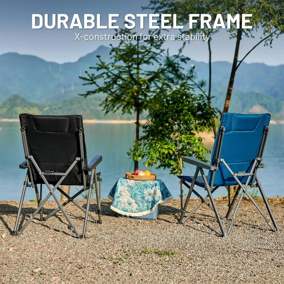 Timber Ridge Opvouwbare Kampeerstoel Set van 2 – 260 kg Draagkracht – Blauw – Polyester en Staal