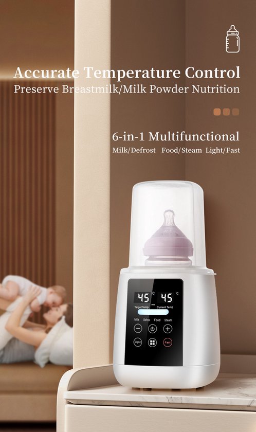 Fuegobird Flessenwarmer - Digitale Display Temperatuurweergave - Met Nauwkeurige Temperatuurregeling - 48 uur thermostaat - Snel Opwarmen - Stoomsterilisatie - Warmhouden en ontdooien - Nachtlampje - Wit