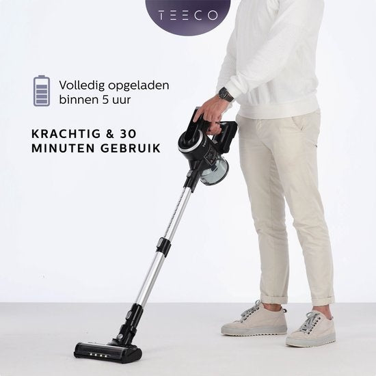 Teeco Steelstofzuiger Draadloos - Zonder zak - Kruimeldief - 4-in-1 - Zwart