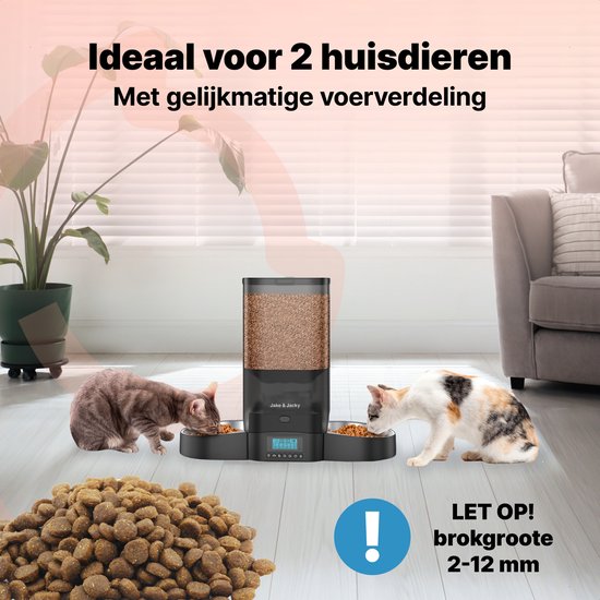 Jake en Jacky Automatische Voerbak Kat en Hond - 5 Liter - Inclusief 2 RVS Voerbakken & 2 Slowfeeders - Voerautomaat & Anti-Schrokbak - Voerdispenser - Eetbak voor Katten & Honden - Zwart