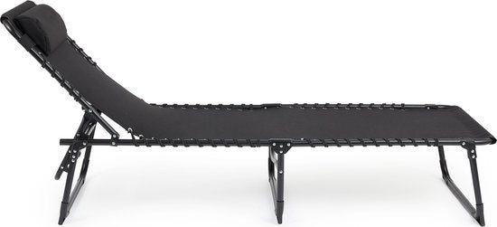 909 OUTDOOR Opvouwbare Ligstoel - Ligbed met Kussen & Verstelbare Rugleuning - Zwarte Tuinstoel voor Tuin en Terras - Relaxstoel tot max. 110 kg - 189 x 59 x 30 cm