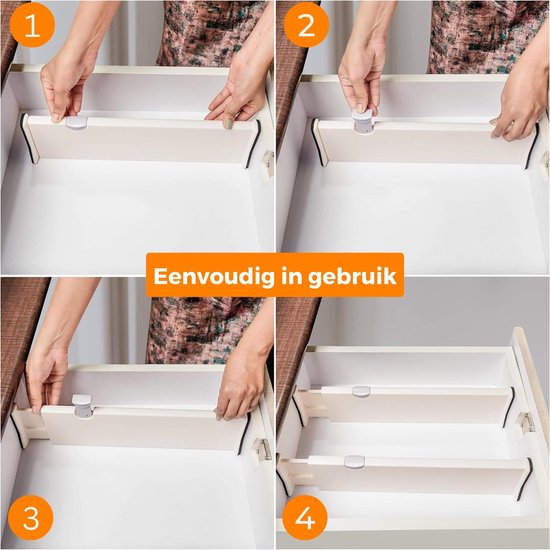Posity Ladeverdeler - Verstelbaar & Uitschuifbaar - 4 Stuks - Lade Organizer - 38-54 cm - Voor Keuken, Slaapkamer & Kleding - Kunststof - Wit