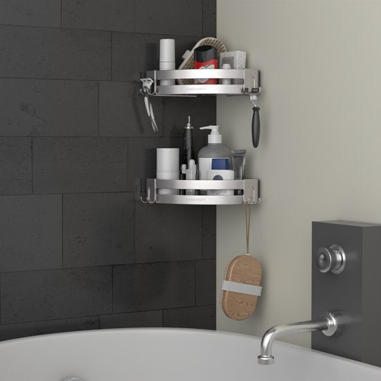 Sanicraft® - Doucherek - Doucherek zonder Boren - Geschikt voor elk type Muur - Doucherek Hangend - Doucherekje Hoek - Doucherekje - Doucheplank - Roestvrij - 2 Stuks