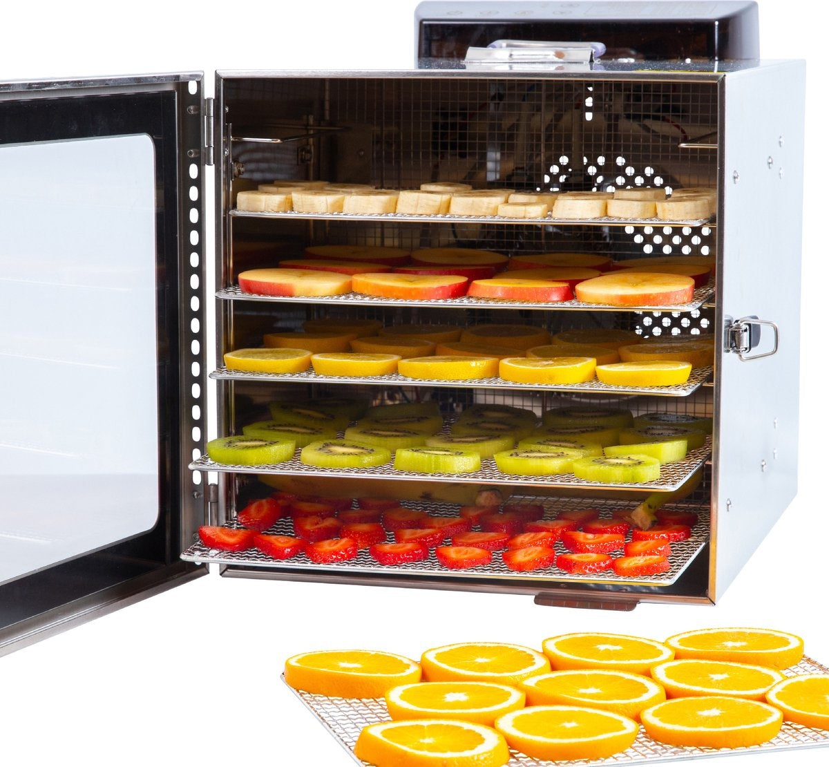 Vita5 Nobel S Voedseldroger – Droogoven - RVS – 24-Uurs Timer - 30-90°C – 400 Watt – Led-bedieningspaneel – Dehydrator – 6 Laags - Voedsel drogen op extreem lage temperatuur van slechts 30°C