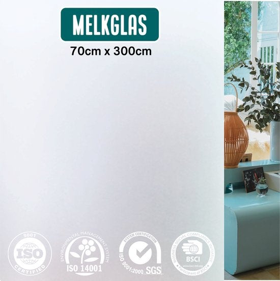 Homewell Raamfolie HR++ 70x300cm - Zonwerend & Isolerend - Anti inkijk - Statisch - Melkglas - Inclusief Rakel