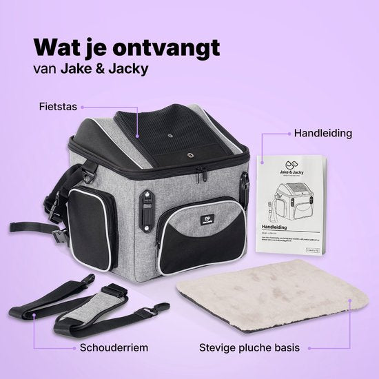 Jake en Jacky Hondenfietsmand - Fietsmand Hond Voorop - Hondenmand Fiets - Autostoel Hond - Kleine Hond max 8 kg - 39x28x34 cm