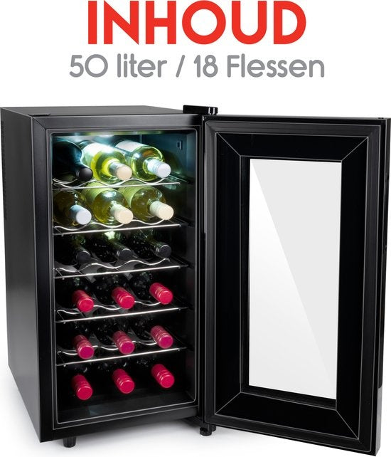 Alpina Wijnklimaatkast - 240V - Tot 22°C - Max. 18 Flessen - 49 x 34.5 x 66cm - Zwart