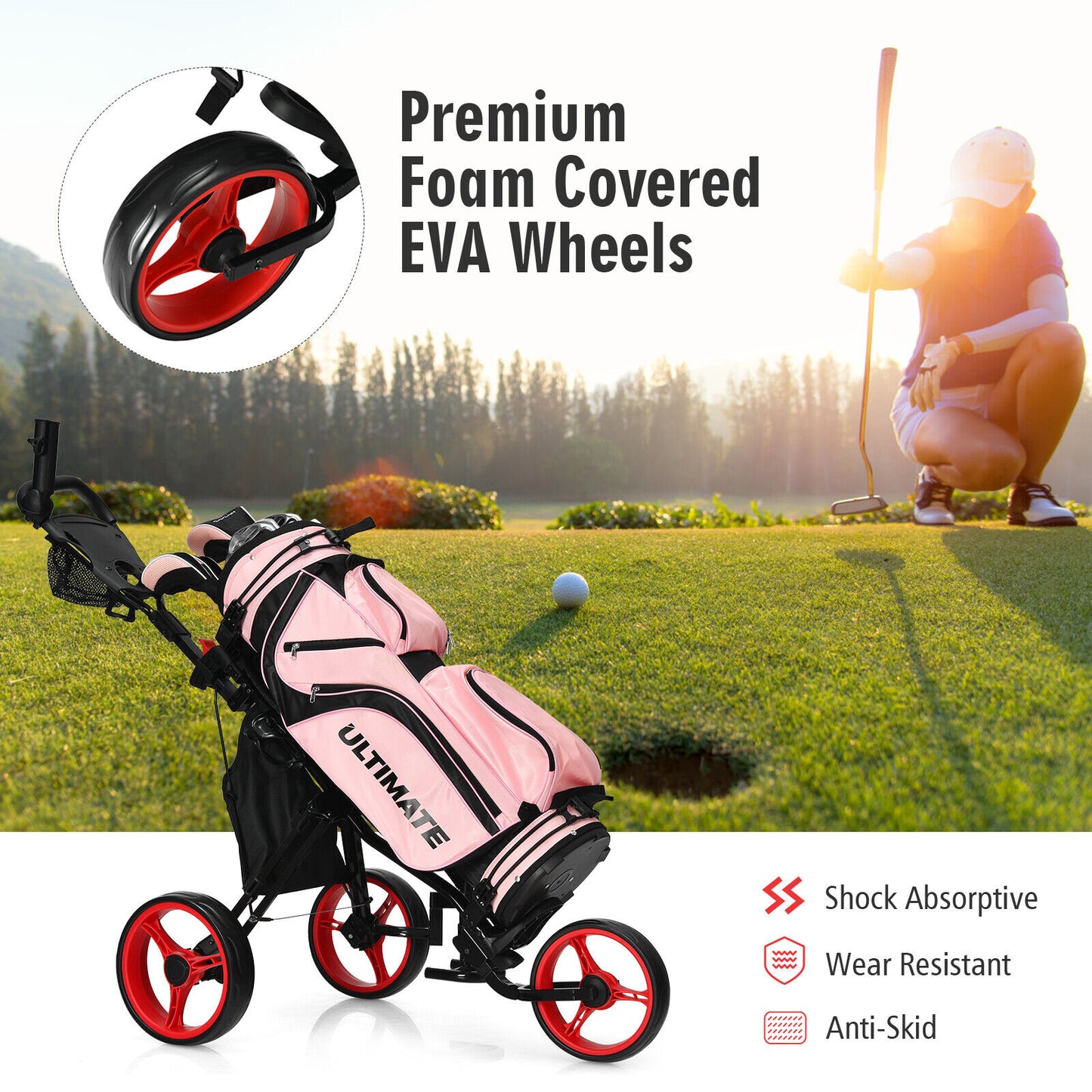 Coast 3-Wheel Golf Kart Verstelbaar licht Golf Kart 129,5 x 75 x 101,5-119,5 cm rood + zwart