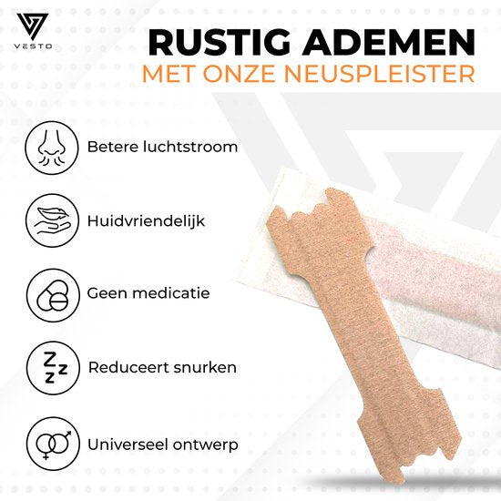 Vesto® 100 Stuks Anti Snurk Pleisters – Neusstrips – Snurken – Neusspreider – Beter Slapen Producten – Nachtrust Neuspleisters