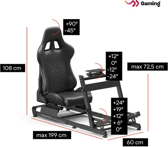 VDD Gaming Op Sim Racing Cockpit – Zwart op Zwart - Aluminium