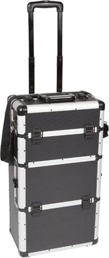Perel Gereedschapskoffer, trolley, telescopisch handvat, sleutelslot, 2 sleutels, aluminium, zwart, 370 x 225 x 670 mm