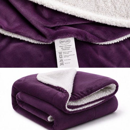 Ceruzo Sherpa Fleece Deken 150x200 cm - Pruim Paars - Zachte Plaid - Wasbaar 30°C