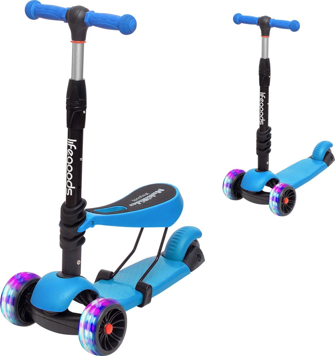 LifeGoods MultiRider Kinderstep - Step 3-8 Jaar - Verstelbaar Zitje - Lichtgevende Wielen - Jongens/Meisjes - Blauw