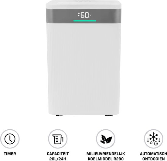 VONROC Luchtontvochtiger – 20L/dag – 4,5L watertank – Wifi & app-bediening – HEPA & Carbon Luchtfilter