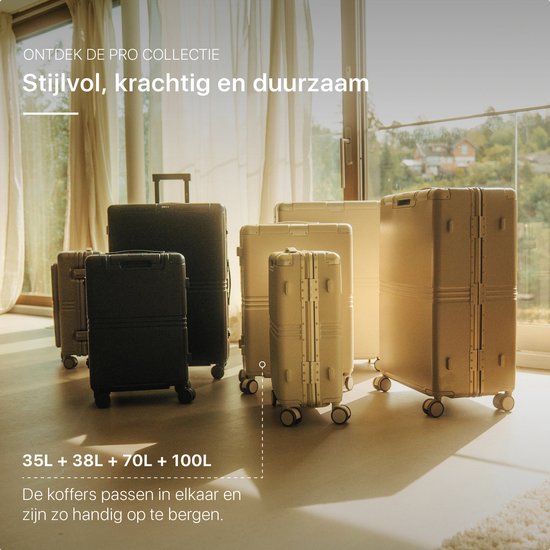 ONYX Hybrid Pro Handbagage Koffer 35 Liter - Gerecycled Polycarbonaat en Ritsloos Design - Reiskoffer met TSA slot en Spinner wielen - Lichtgewicht Trolley - Onyx Black
