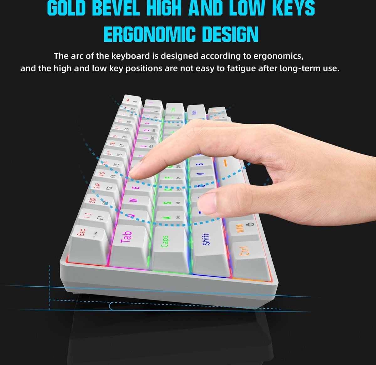 HXSJ V900 Bedrade Mechanisch Gaming Toetsenbord - RGB Verlichting - QWERTY - 61 Keys - Blue Switch - Wit